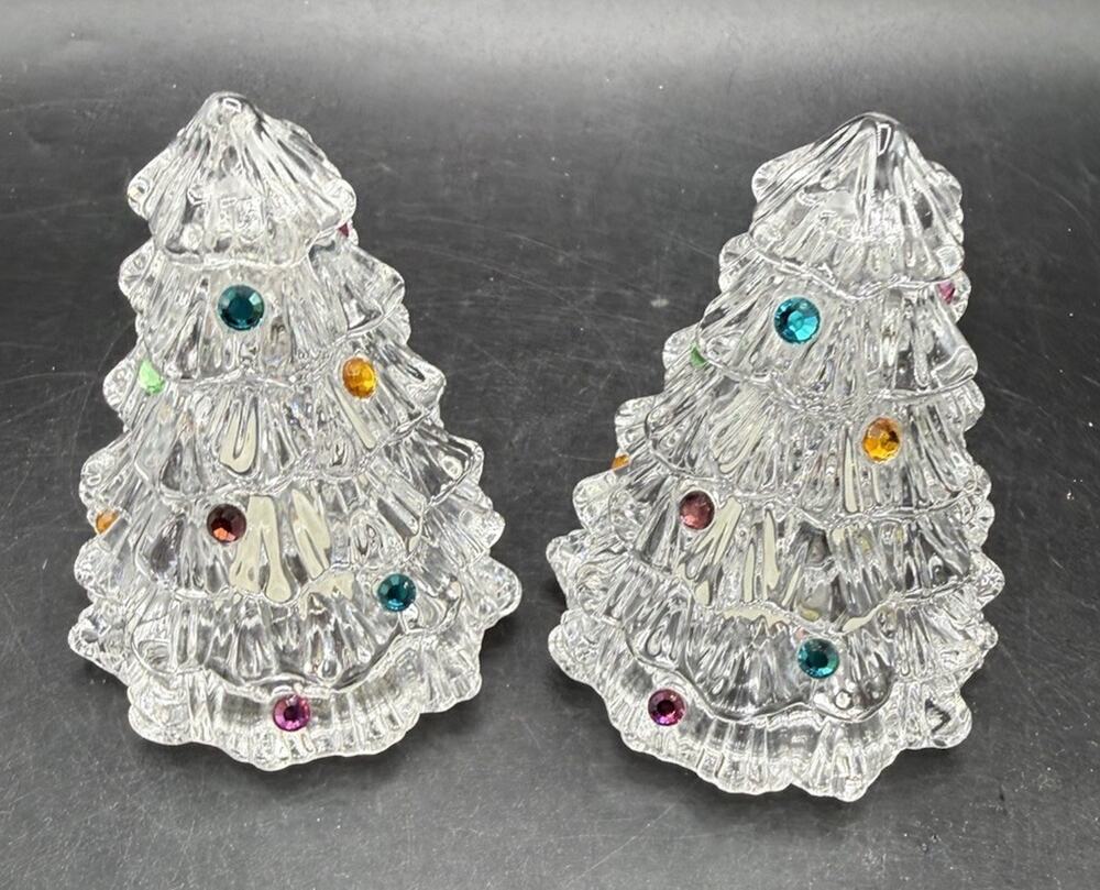 Vintage Lenox Lead Crystal Christmas Tree Salt And Pepper Shakers -55D